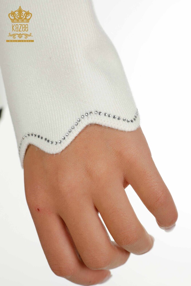 Wholesale Women's Short Vest Stone Embroidered Ecru - 30274 | KAZEE - 6