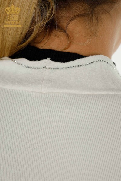 Wholesale Women's Short Vest Stone Embroidered Ecru - 30274 | KAZEE - Thumbnail