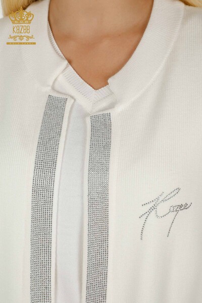 Wholesale Women's Short Vest Stone Embroidered Ecru - 30411 | KAZEE - Thumbnail