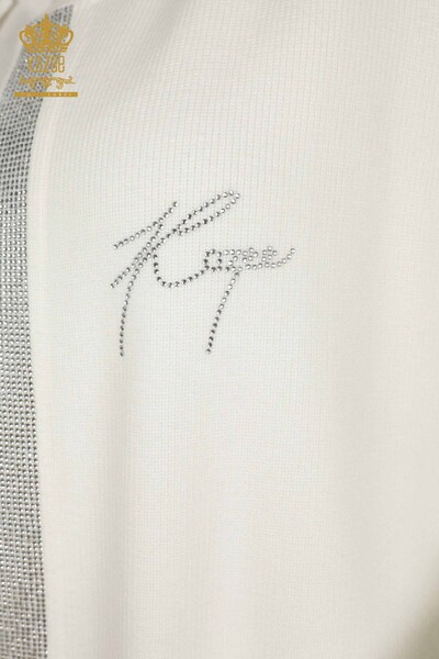 Wholesale Women's Short Vest Stone Embroidered Ecru - 30411 | KAZEE - Thumbnail