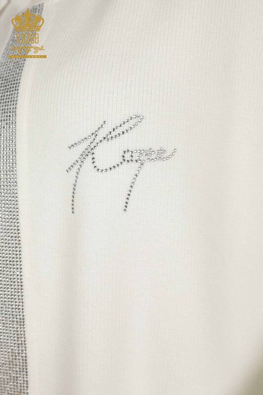 Wholesale Women's Short Vest Stone Embroidered Ecru - 30411 | KAZEE