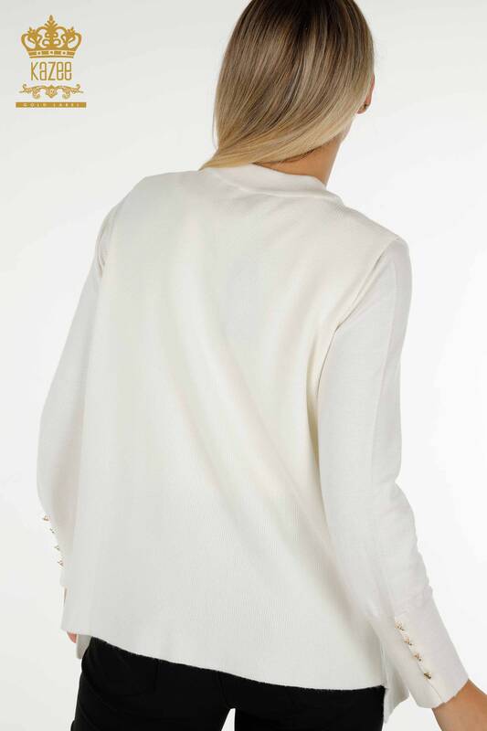 Wholesale Women's Short Vest Stone Embroidered Ecru - 30411 | KAZEE