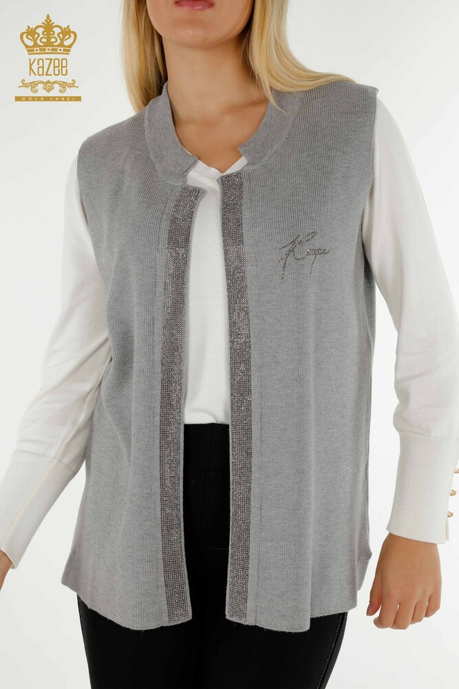 Wholesale Women's Short Vest Stone Embroidered Gray - 30411 | KAZEE - 2