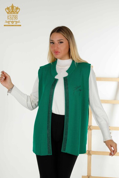 Wholesale Women's Short Vest Stone Embroidered Green - 30409 | KAZEE - Thumbnail