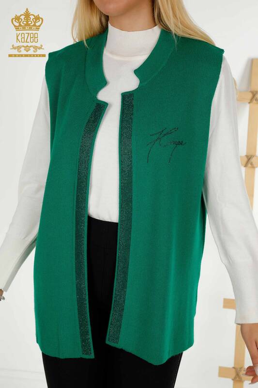 Wholesale Women's Short Vest Stone Embroidered Green - 30409 | KAZEE