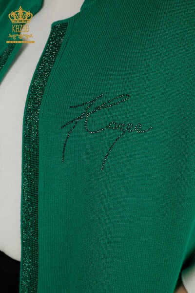Wholesale Women's Short Vest Stone Embroidered Green - 30409 | KAZEE - Thumbnail