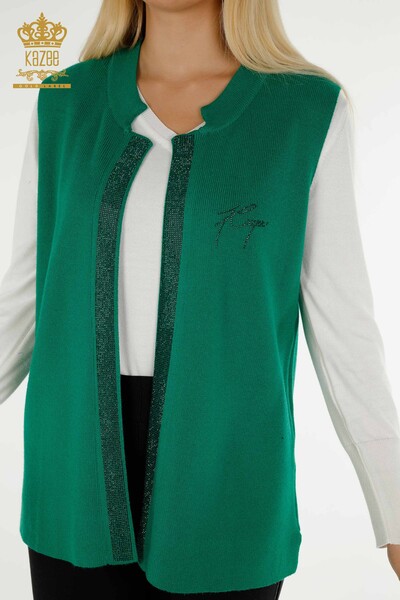 Wholesale Women's Short Vest Stone Embroidered Green - 30411 | KAZEE - Thumbnail