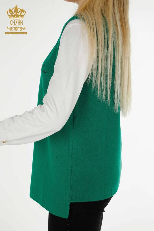 Wholesale Women's Short Vest Stone Embroidered Green - 30411 | KAZEE