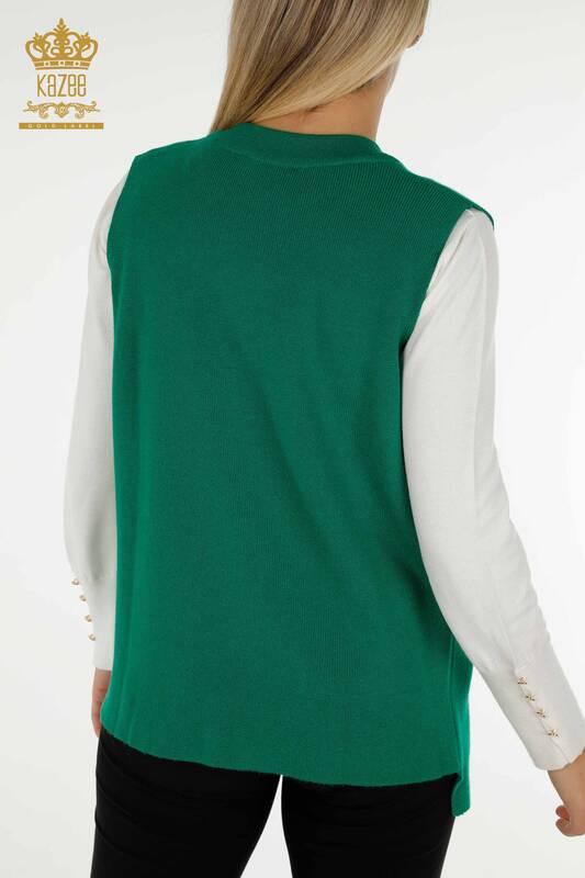 Wholesale Women's Short Vest Stone Embroidered Green - 30411 | KAZEE