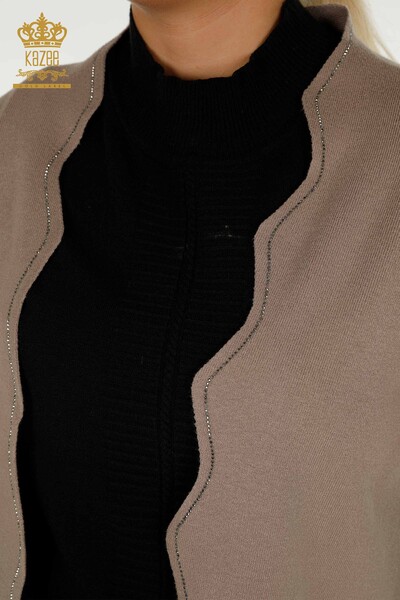 Wholesale Women's Short Vest Stone Embroidered Mink - 30274 | KAZEE - Thumbnail (2)