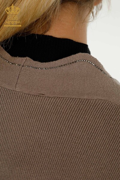 Wholesale Women's Short Vest Stone Embroidered Mink - 30274 | KAZEE - Thumbnail
