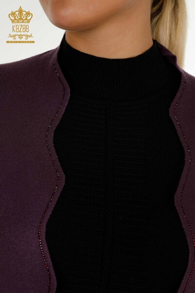 Wholesale Women's Short Vest Stone Embroidered Purple - 30274 | KAZEE - Thumbnail (2)