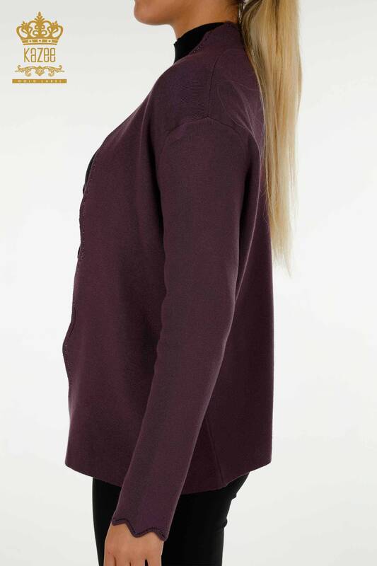 Wholesale Women's Short Vest Stone Embroidered Purple - 30274 | KAZEE