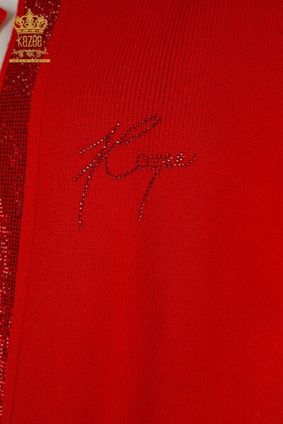 Wholesale Women's Short Vest Stone Embroidered Red - 30411 | KAZEE - Thumbnail