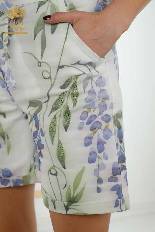 Wholesale Women's Shorts - Floral Pattern - Green - 3641 | KAZEE