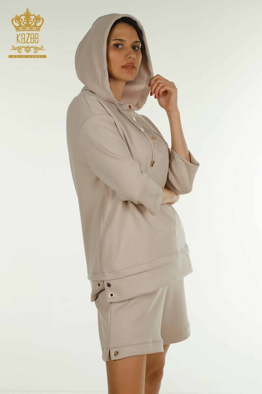 Wholesale Women's Shorts Tracksuit Set Hooded Mink - 17695 | KAZEE