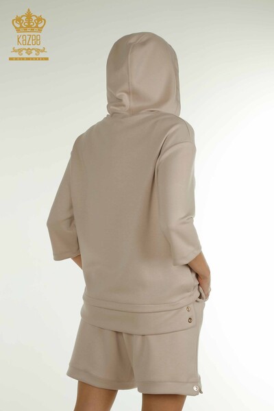Wholesale Women's Shorts Tracksuit Set Hooded Mink - 17695 | KAZEE - Thumbnail