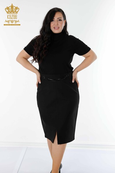 Wholesale Women's Skirt Chain Detailed Black - 4243 | KAZEE - 1