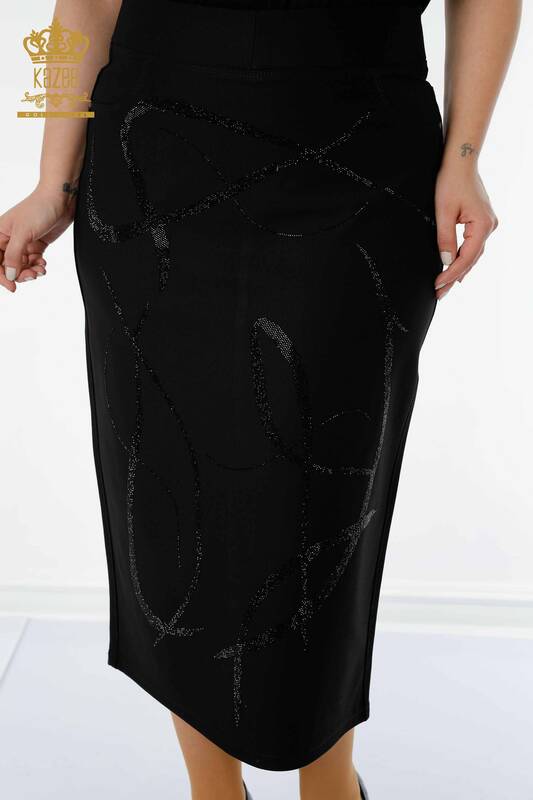Wholesale Women's Skirt Crystal Stone Embroidered Black - 4198 | KAZEE