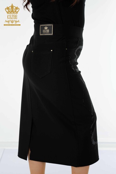 Wholesale Women's Skirt Crystal Stone Embroidered Black - 4198 | KAZEE - Thumbnail