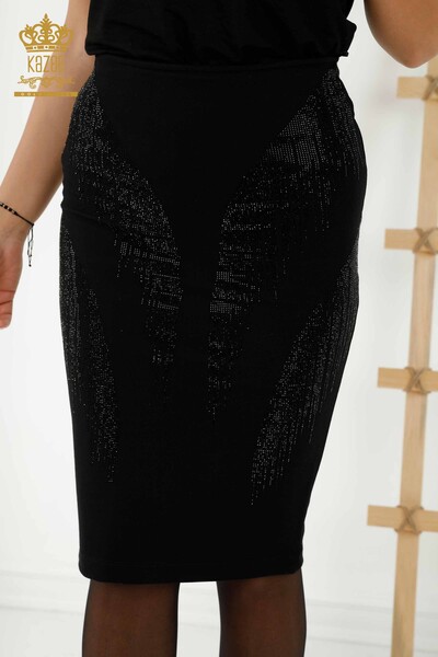 Wholesale Women's Skirt Crystal Stone Embroidered Black - 4247 | KAZEE - Thumbnail (2)