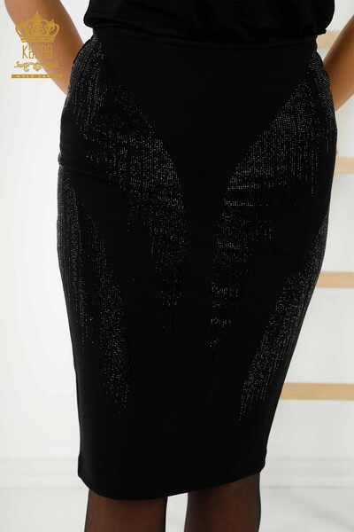 Wholesale Women's Skirt Crystal Stone Embroidered Black - 4247 | KAZEE - Thumbnail