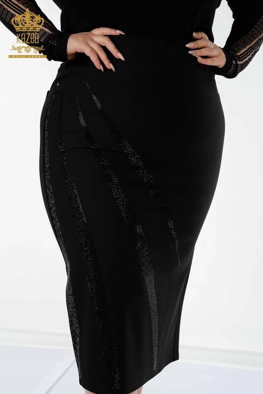 Wholesale Women's Skirt Long Stone Embroidered Black - 4201 | KAZEE