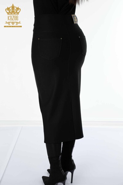 Wholesale Women's Skirt With Pocket Stone Embroidered Black - 4191 | KAZEE - Thumbnail