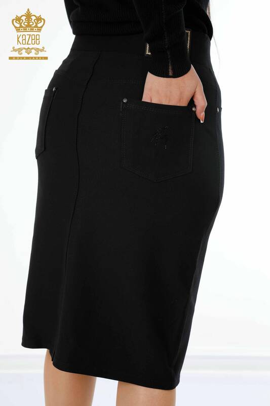 Wholesale Women's Skirt Pocket Lettering Stone Embroidered Viscose - 4170 | KAZEE