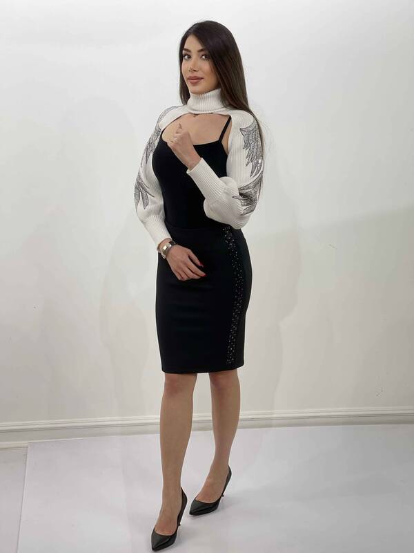 Wholesale Women's Skirt Slit Stripe Crystal Stone 4151 | KAZEE
