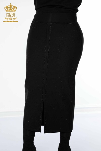 Wholesale Women's Skirt With Slit Detail Black - 4192 | KAZEE - Thumbnail