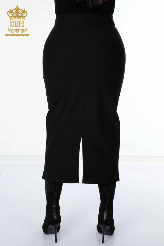 Wholesale Women's Skirt With Slit Detail Black - 4192 | KAZEE