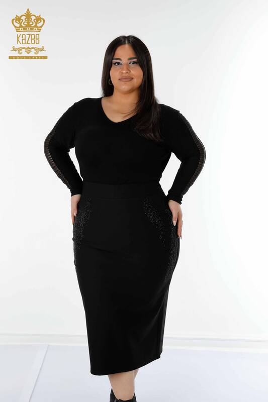 Wholesale Women's Skirt With Slit Detail Black - 4205 | KAZEE