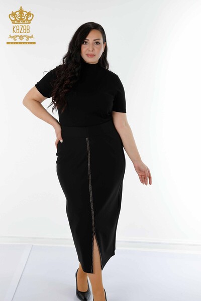 Wholesale Women's Skirt With Slit Detail Black - 4213 | KAZEE - 1