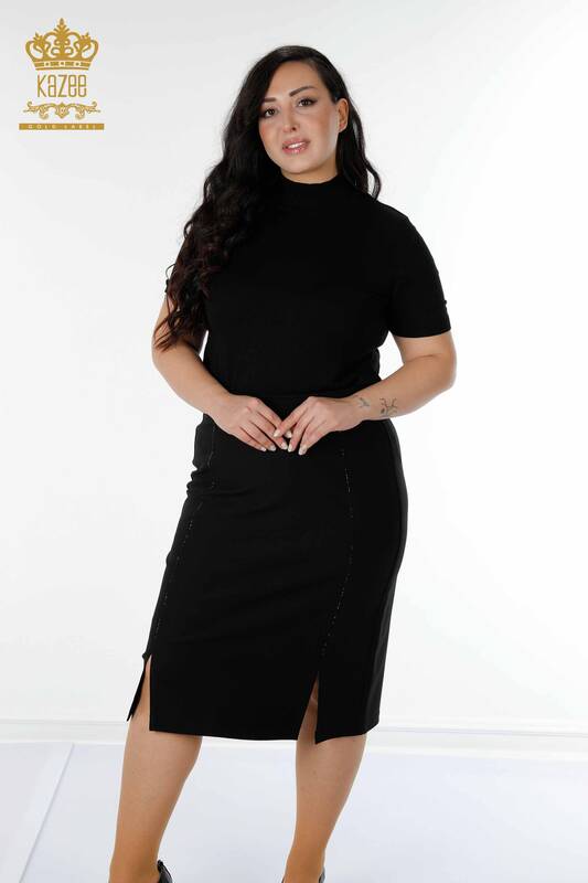 Wholesale Women's Skirt With Slit Detail Black - 4219 | KAZEE