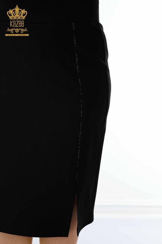 Wholesale Women's Skirt With Slit Detail Black - 4219 | KAZEE