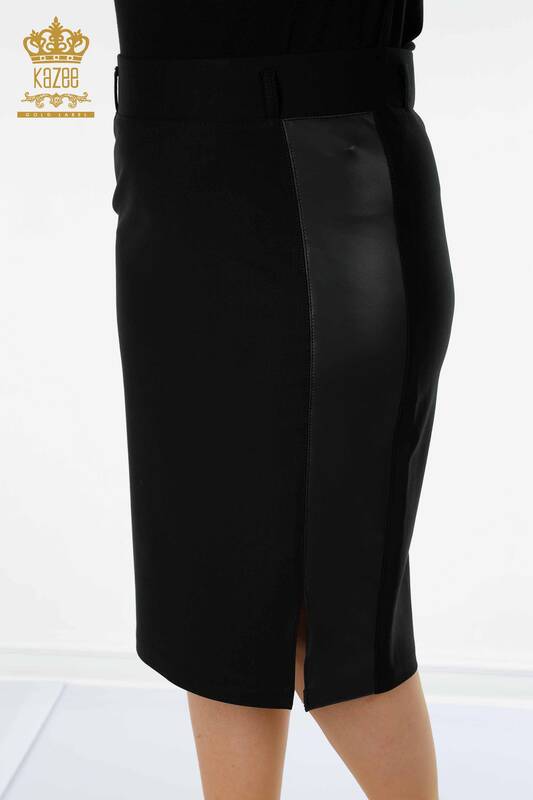 Wholesale Women's Skirt With Slit Detail Black - 4222 | KAZEE