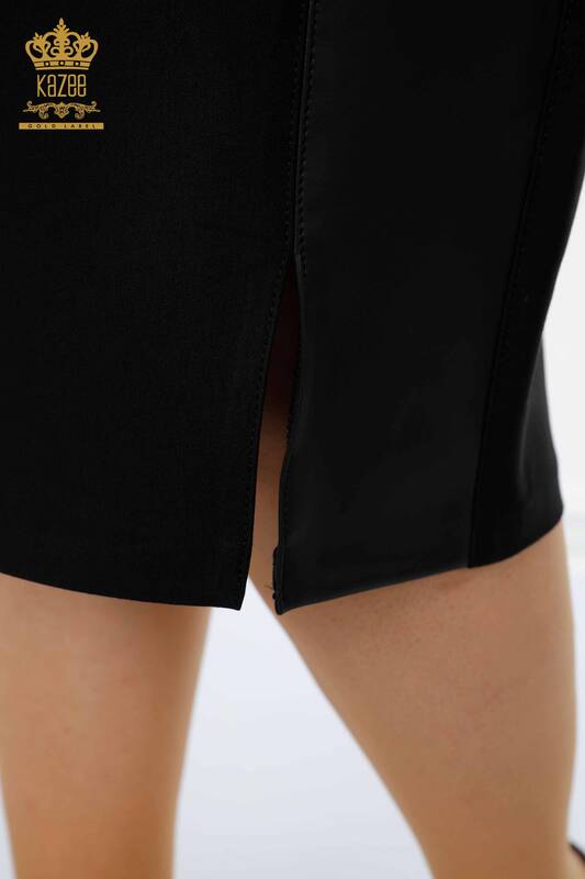 Wholesale Women's Skirt With Slit Detail Black - 4222 | KAZEE