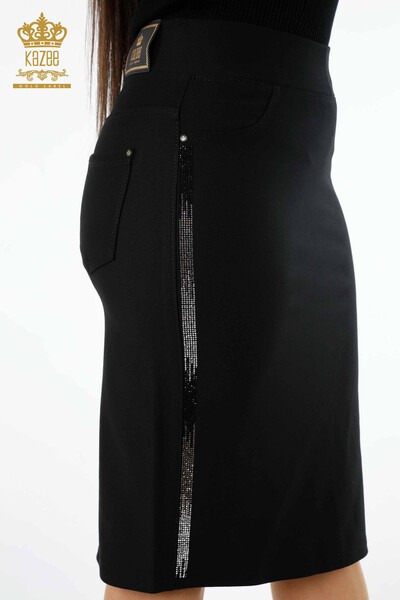 Wholesale Women's Skirt Stripe Crystal Stone Embroidered Pocket Detailed - 4169 | KAZEE - 2