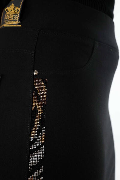 Wholesale Women's Skirt Stripe Crystal Stone Leopard Embroidered Viscose - 4159 | KAZEE - Thumbnail