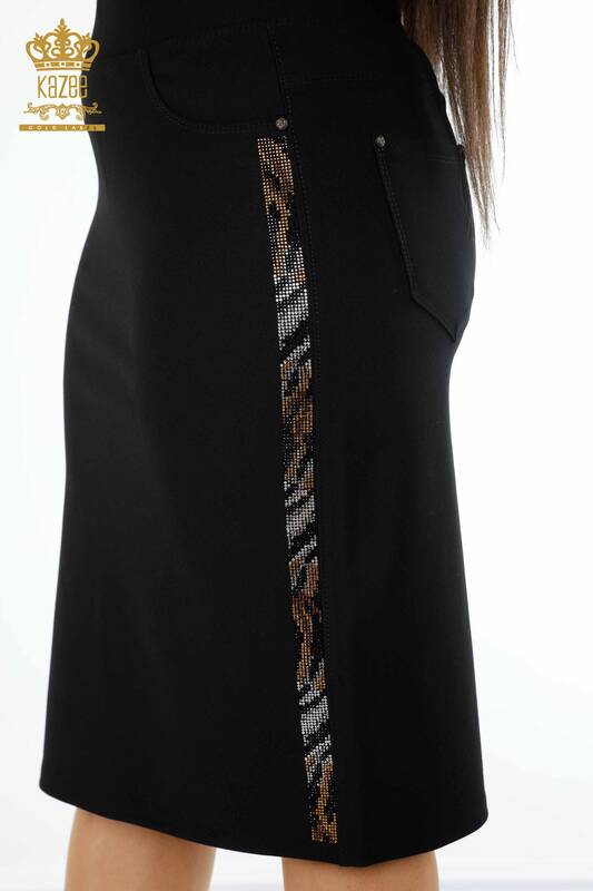 Wholesale Women's Skirt Stripe Crystal Stone Leopard Embroidered Viscose - 4159 | KAZEE