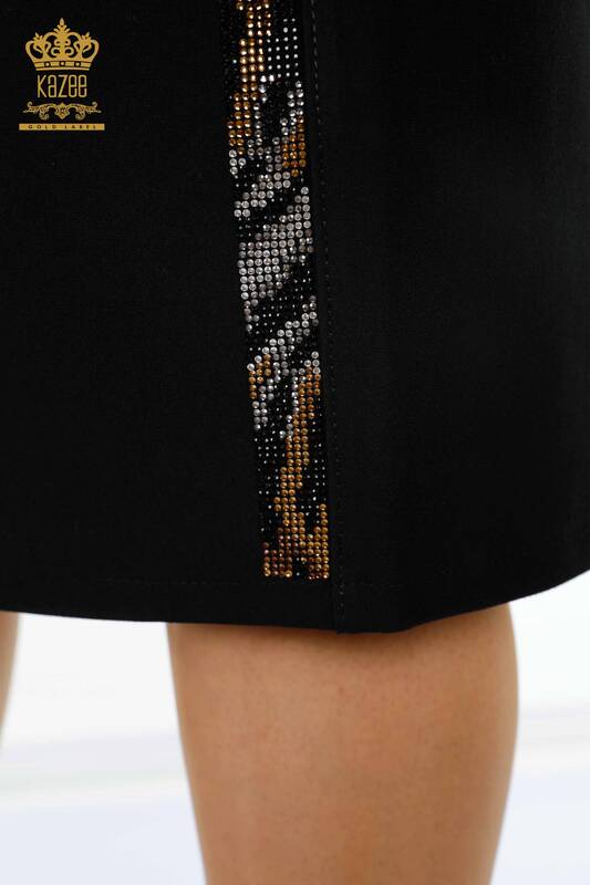 Wholesale Women's Skirt Stripe Crystal Stone Leopard Embroidered Viscose - 4159 | KAZEE