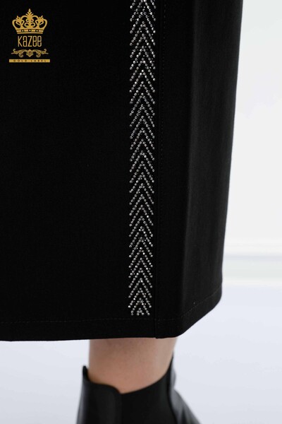 Wholesale Women's Skirt Stripe Stone Embroidered Black - 4116 | KAZEE - Thumbnail