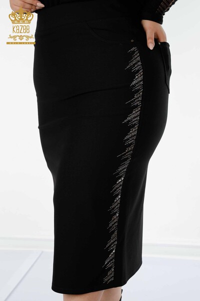 Wholesale Women's Skirt Stripe Stone Embroidered Black - 4194 | KAZEE - Thumbnail