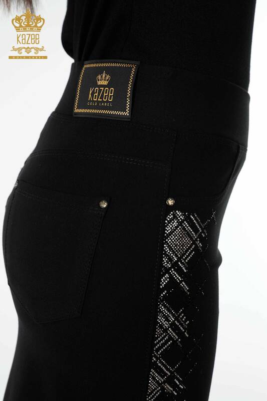 Wholesale Women's Skirt Stripe Stone Embroidered Black - 4215 | KAZEE