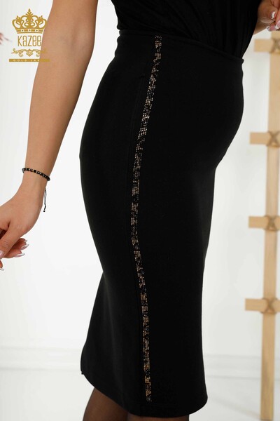 Wholesale Women's Skirt - Stripe Stone Embroidered - Black - 4245 | KAZEE - Thumbnail