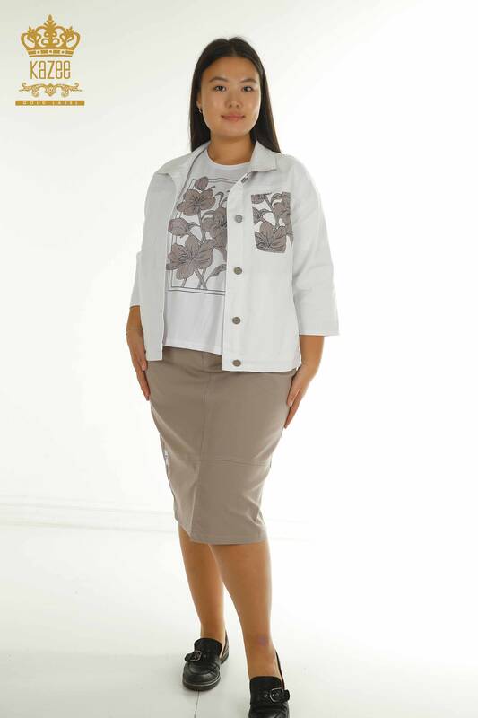 Wholesale Women's Skirt Set - Patterned - Mink Ecru - 2405-10161 | T