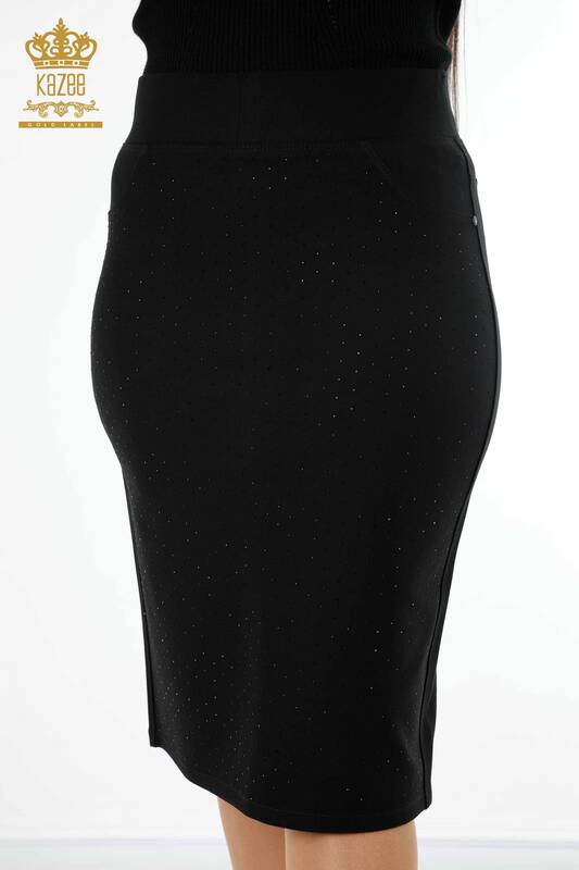 Wholesale Women's Skirt Crystal Stone Embroidered Viscose Pocket Detailed - 4175 | KAZEE