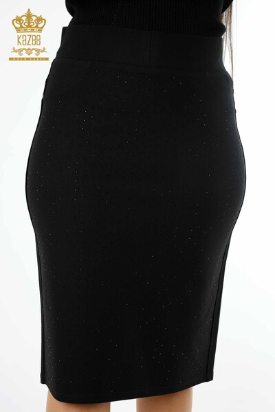 Wholesale Women's Skirt Crystal Stone Embroidered Viscose Pocket Detailed - 4175 | KAZEE - Thumbnail