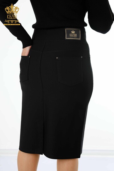 Wholesale Women's Skirt Crystal Stone Embroidered Viscose Pocket Detailed - 4175 | KAZEE - 5